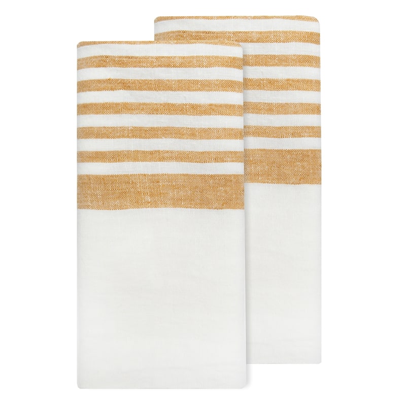 Caravan Brittany Tea Towels - Set of 2 - White, Mustard
