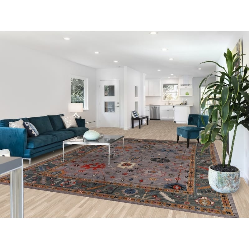 Vegetable Dye Grey Oushak Turkish Rug Hand-Knotted Wool Carpet - 8'9"x 11'9"