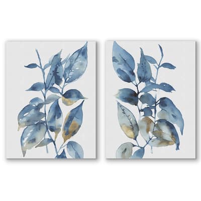 Americanflat - Abstract Wall Art Set - Blue Golden Leaves by PI Creative Art