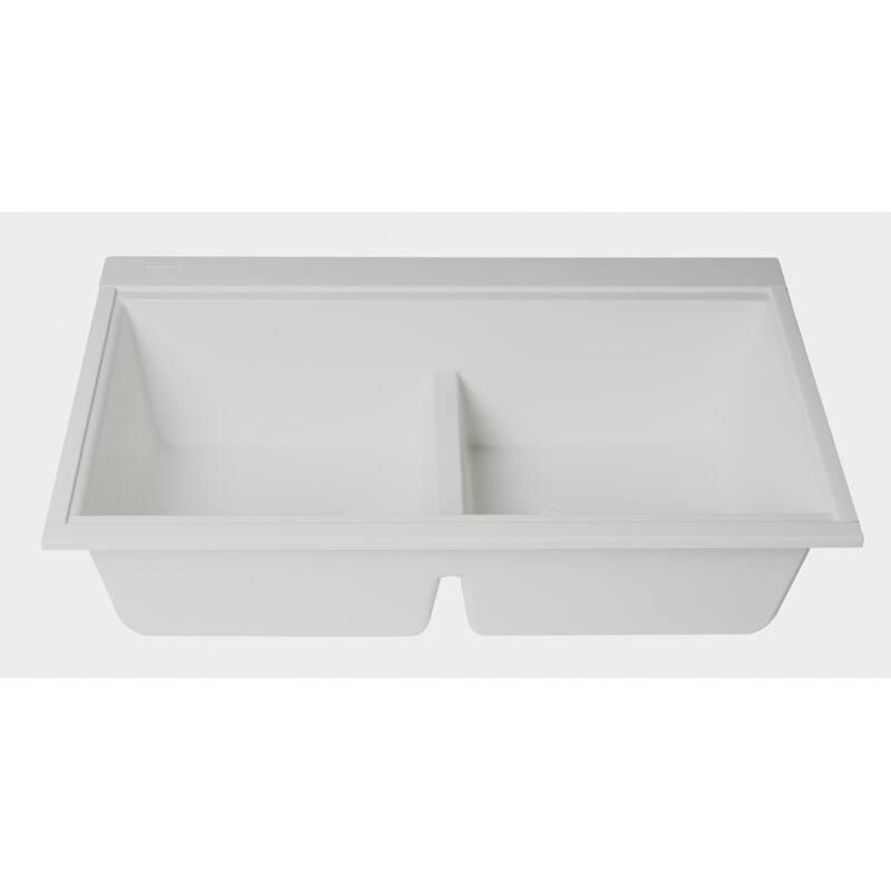 ALFI brand AB3418DBUM-W White 33" Granite Composite Workstation Step Rim Double Bowl Undermount Sink with Accessories