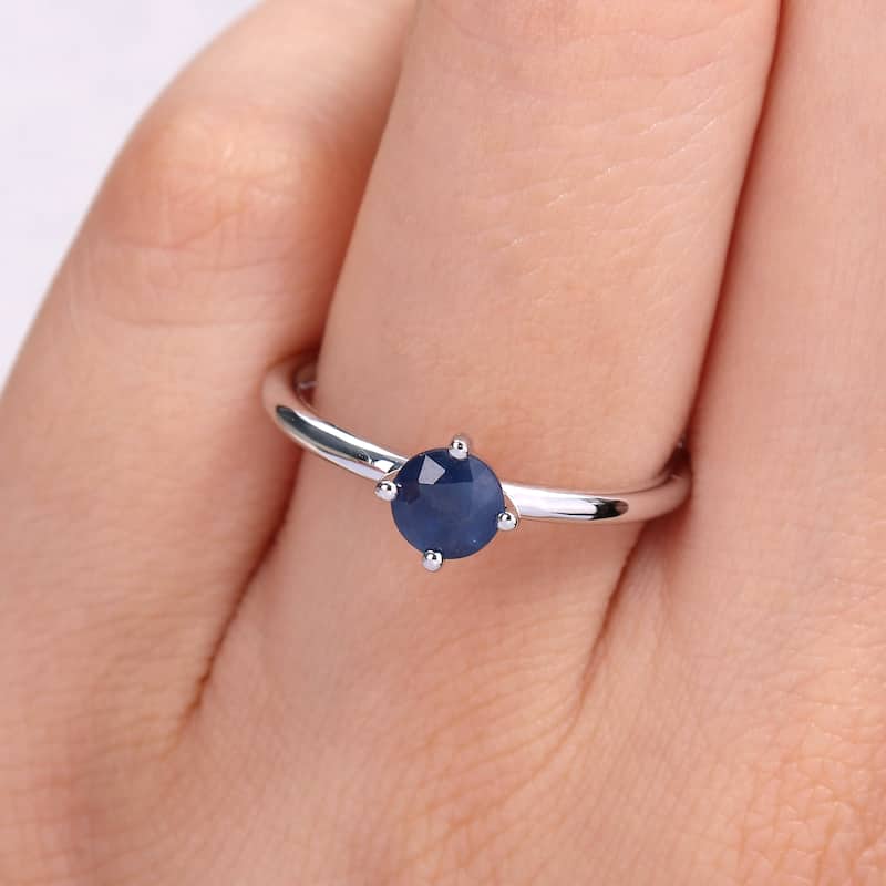 Miadora 10k White Gold Sapphire Solitaire Stackable Ring