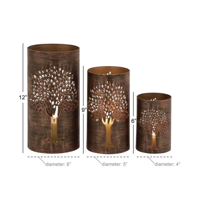 Copper Metal Tree Decorative Indoor Outdoor Candle Lantern (Set of 3)