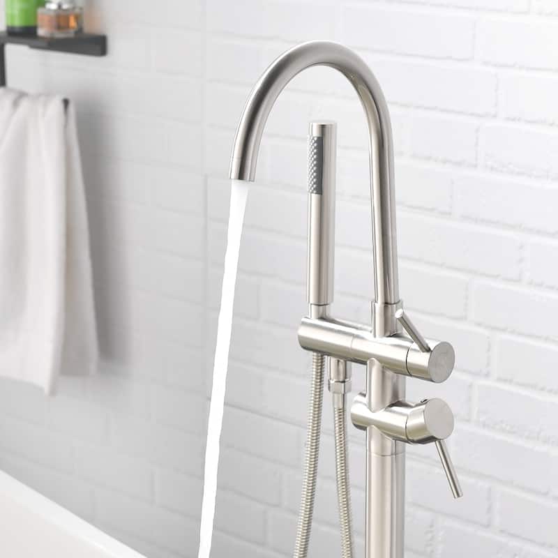 Single Handle Freestanding Tub Filler Floor Mount Bathtub Faucet with Handheld Shower (Brushed Nickel)