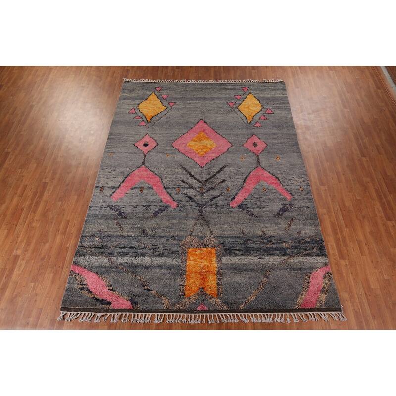 Gray Geometric Moroccan Oriental Area Rug Handmade Wool Carpet - 9'0" x 12'3"