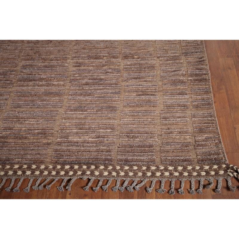 Hand Knotted Oriental 100% Wool Carpet Modern All-Over Brown Moroccan Area Rug - 13' 1'' X 8' 9''