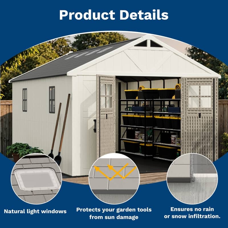Patiowell 10 X 16 FT&10 X10 FT &10 X12 FT 10 X14 FT Resin Outdoor Storage Shed With Floor ,Weather Resistant Shed for Garden