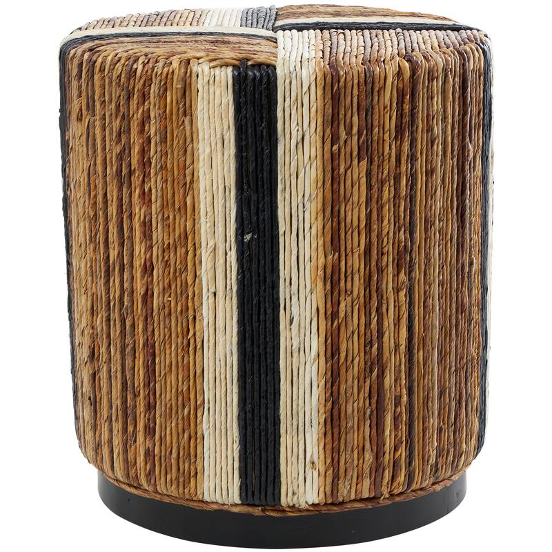 Brown Banana Leaf Handmade Linear Wrapped Accent Table with Navy Stripes