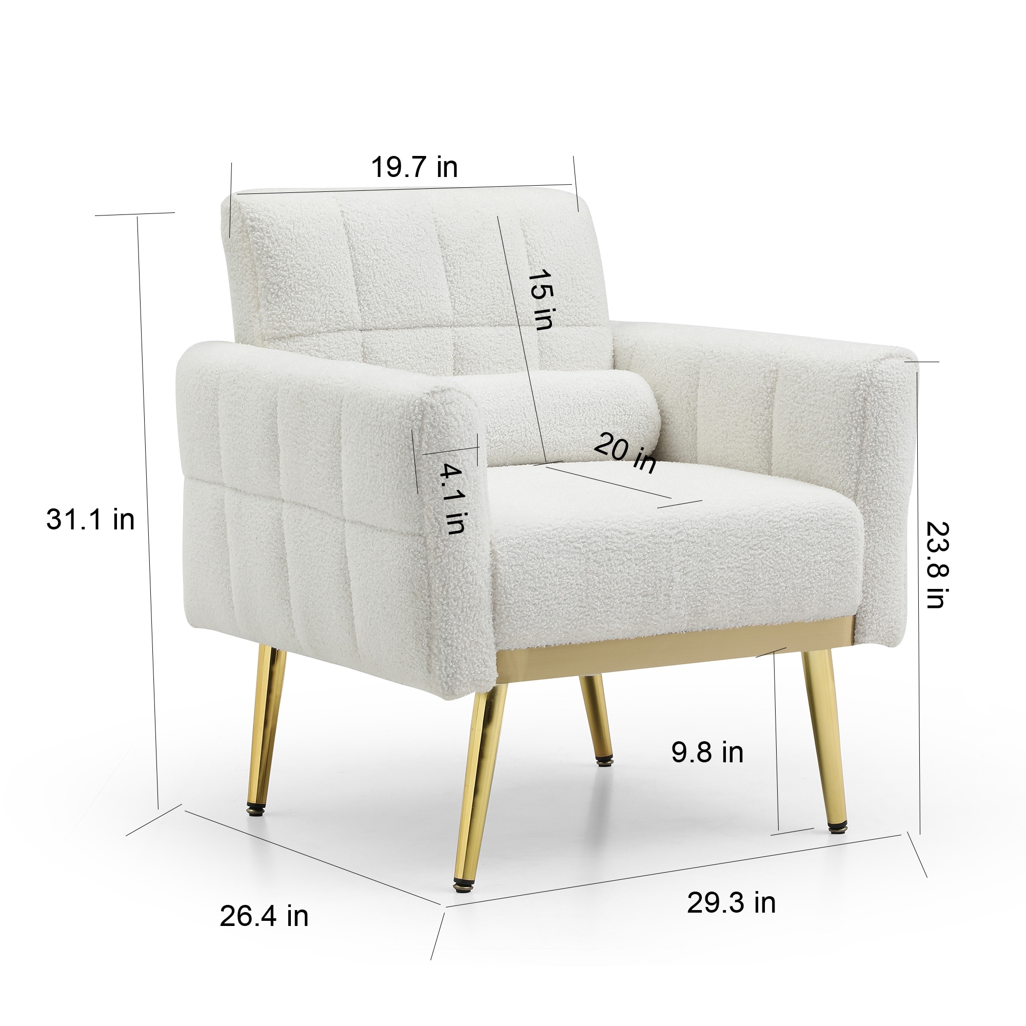 Accent Chair White Upholstered Chair Sofa Chair w Throw Pillow