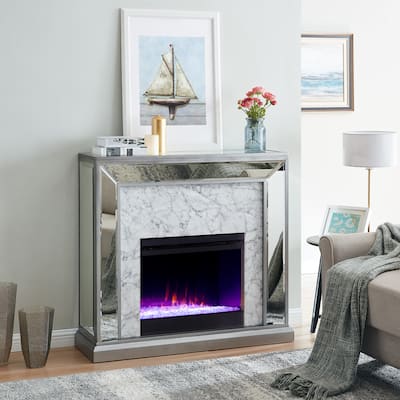 SEI Furniture Tranton Contemporary Color Changing Electric Fireplace with a Mirrored and Faux Marble Mantel