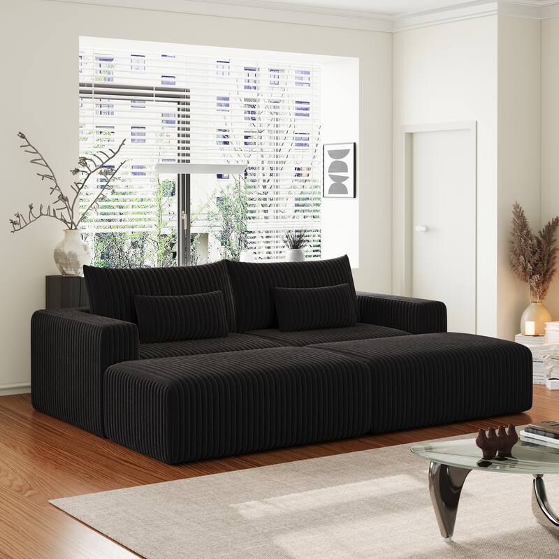 102" Corduroy Cloud Sofa Oversized Modular Sleeper Sofa for Livingroom Plush Sectional Loveseat with 2 Removable Footstool