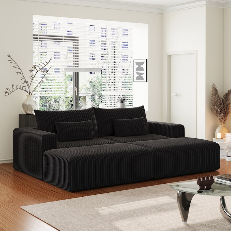 102" Corduroy Lounge Sectional Sofa with 2 Footstools