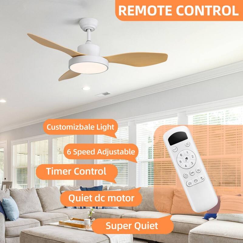 47 in. Modern Ceiling Fans in Black/White with 22W 3-Color LED Light, Remote Control & Reversible DC Motor