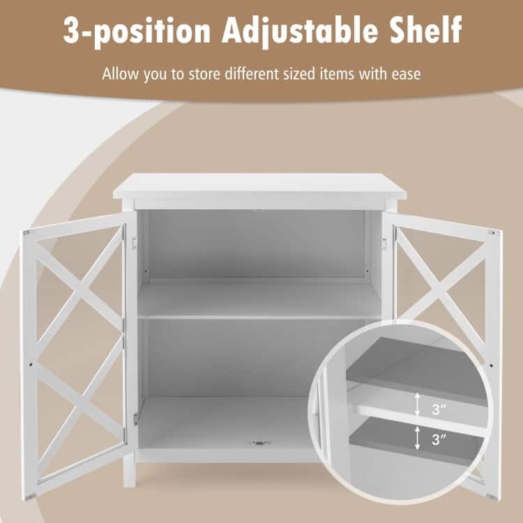 Buffet Cabinet with Tempered Glass Doors & Adjustable Shelves for Kitchen - 35.5" x 15.5" x 38" (L x W x H)