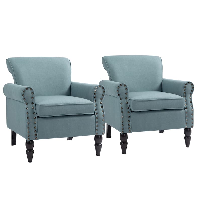 Set of 2 Modern Upholstered Armchair Nailhead Trim Accent Chair