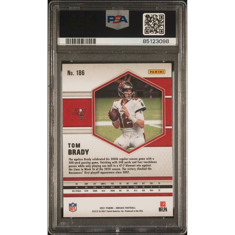 Tom Brady 2021 Panini Mosaic Football Card #186 Graded PSA 10 - 8'6" x 11'6"