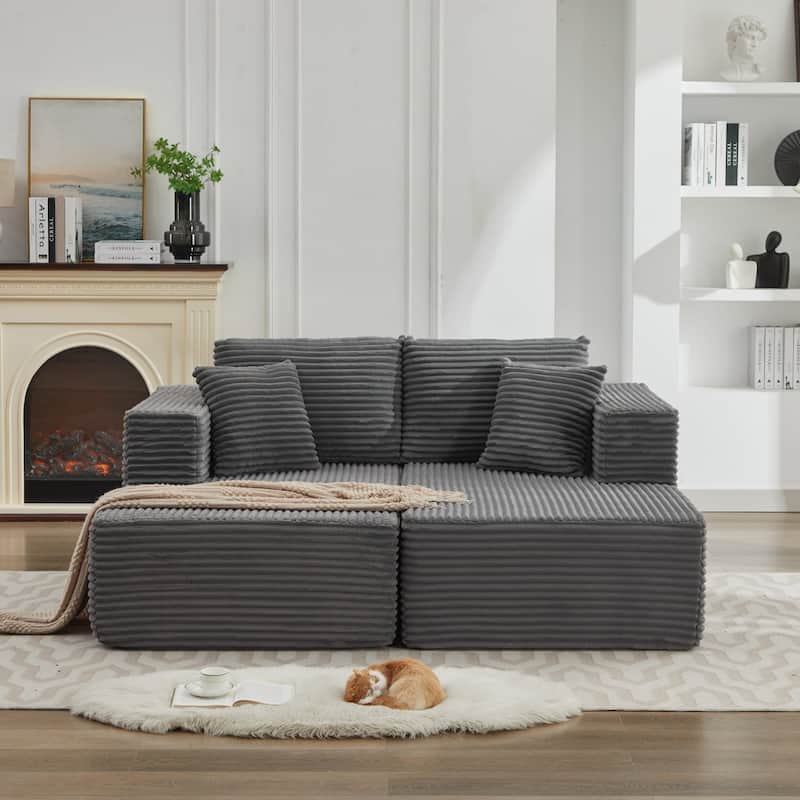 106" Corduroy Upholstery L-Shaped Cloud Modular Sectional Sofa with Chaise and Pillows, All-Foam Compression Design