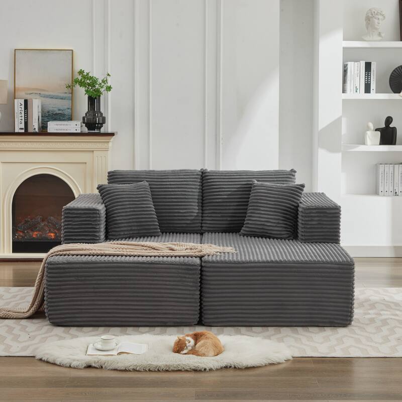 Roomfitters Modular Sectional Sofa, Deep Seat Double Chaise Cloud Couch with Plush Corduroy Upholstery - Grey