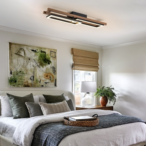 Integrated LED Rectangle Wood Semi Flush Mount Ceiling Light for Hallway Foyer On Sale Bed Bath Beyond 38102981