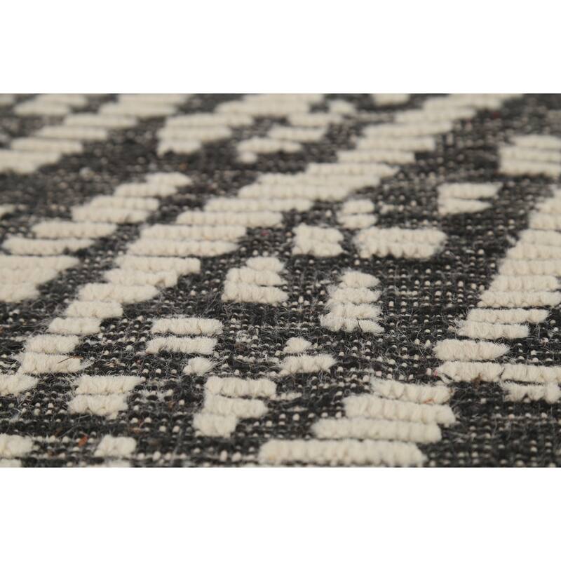 Black & Ivory Moroccan Abstract Rug Hand-Knotted Wool Carpet - 5'11"x 9'2"