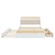 preview thumbnail 3 of 8, Queen Size Platform Bed with Trundle, Pine Wooden Bed with 2 Drawers, Kid's Bed with Rattan Headboard, White