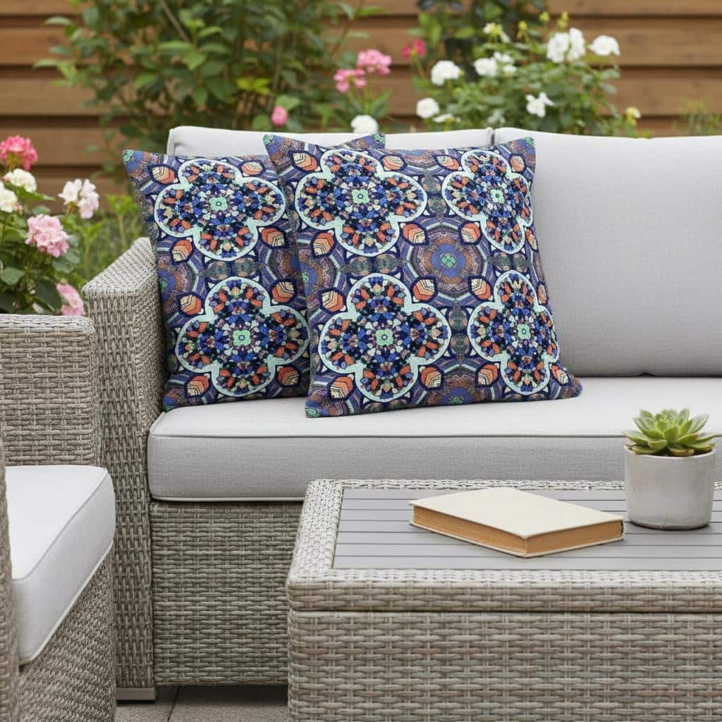 HomeRoots Set of Two 16" X 16" Gray and Orange Blown Seam Floral Indoor Outdoor Throw Pillow - 16.00' X '16.00' X '5.00