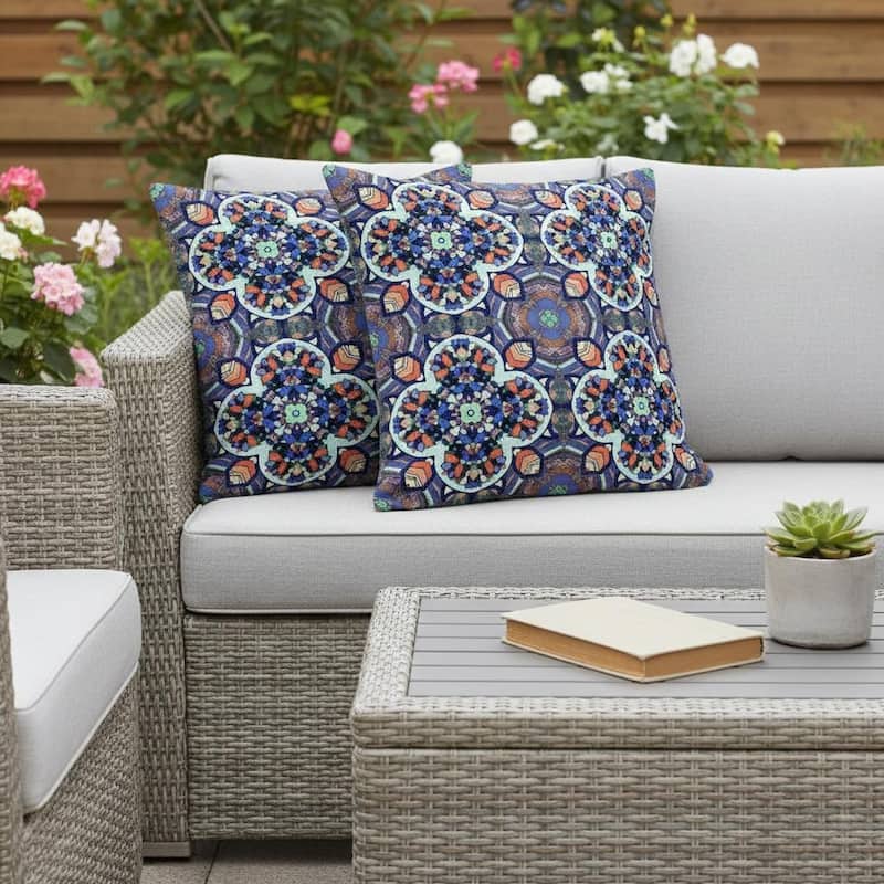 HomeRoots Set of Two 16" X 16" Gray and Orange Blown Seam Floral Indoor Outdoor Throw Pillow - 16.00' X '16.00' X '5.00 - Orange/Gray - 16.00' X '16.00' X '5.00