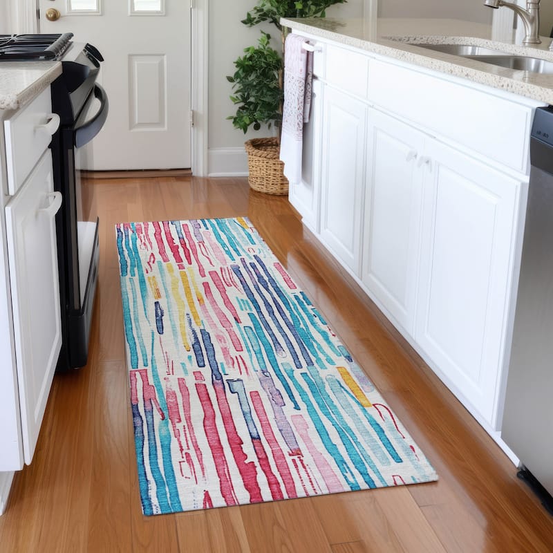 Premium Washable Super Soft Modern Stripes Mayfield Rug - White - 2'3" x 7'6"