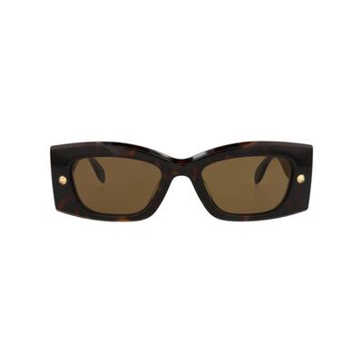 Alexander McQueen Square-Frame Recycled Acetate Sunglasses, Nicotine Lens, Shiny Dark Havana w/Light Gold Studs Frame