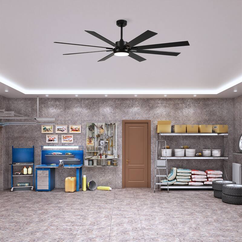 72 Inch Ceiling Fan With Light Kit 3 Color Dimmable LED, DC 6 Speed ,8 PCS Plywood Reversible Blades