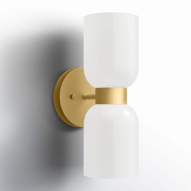 Shuman 2-light Mid-century Modern White Gold Wall Sconce with UL