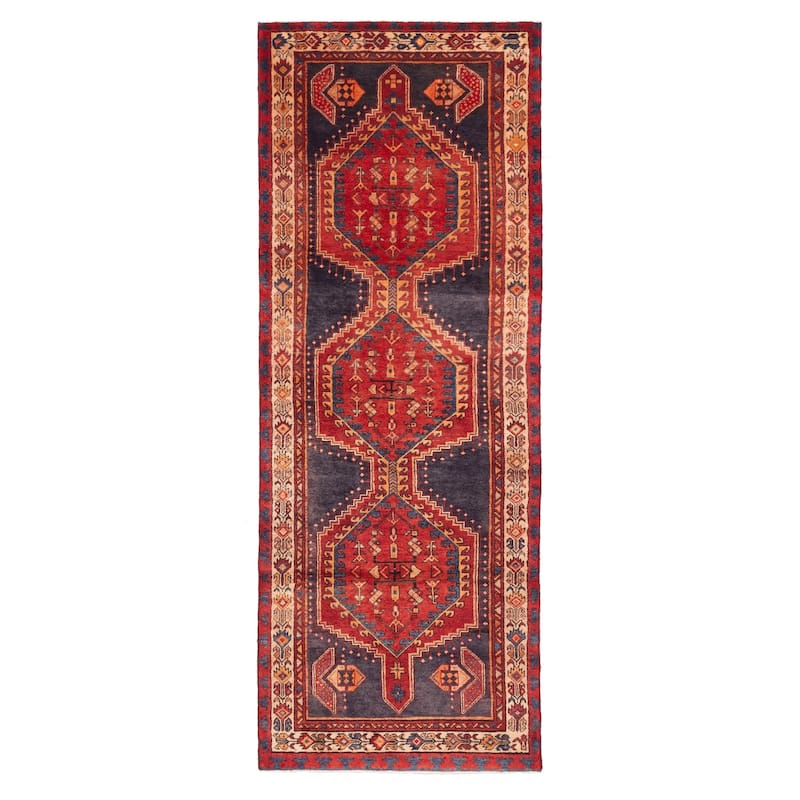 ECARPETGALLERY Hand-knotted Konya Anatolian Dark Navy, Red Wool Rug - 3'6 x 9'6