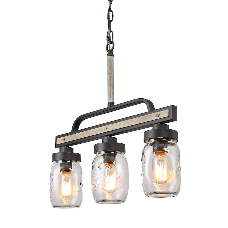 The Gray Barn Farmhouse Mason Jar Glass Linear Kitchen Island Chandelier - L22"x W4"x H19.5"