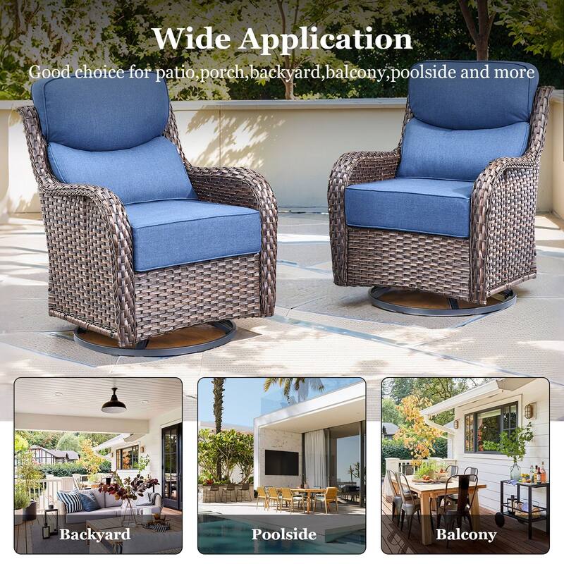 Outdoor Swivel Chairs with 6-Inch Thick Cushions for Garden