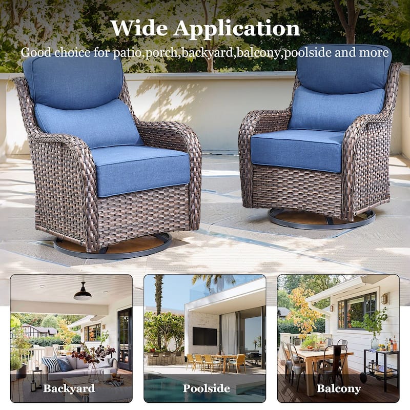 Outdoor Patio Sofa Swivel Chair with 6-Inch Thick Cushions Set