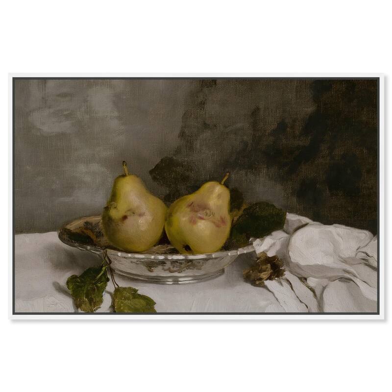 Two Pears in a Silver Bowl Canvas by Art Remedy - White - 24" x 16"