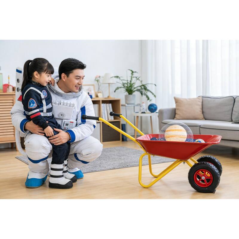 Heavy-Duty Steel Children's Garden Trolley - 33lb Capacity Two-Wheel Cart with Steel Tray, Red