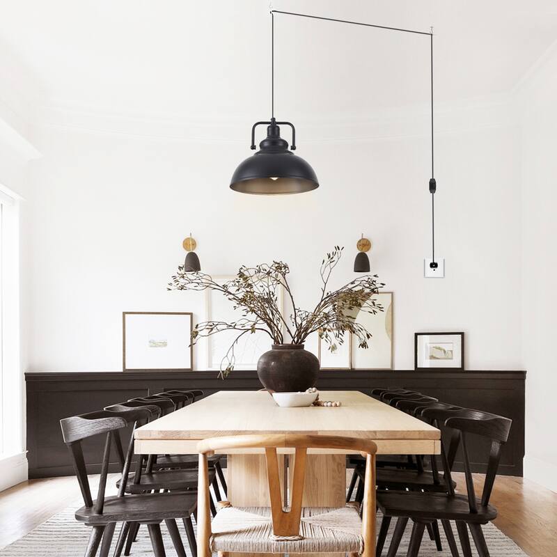 1 - Light Modern Industrial Plug-In Pendant Light with Metal Dome Lampshade