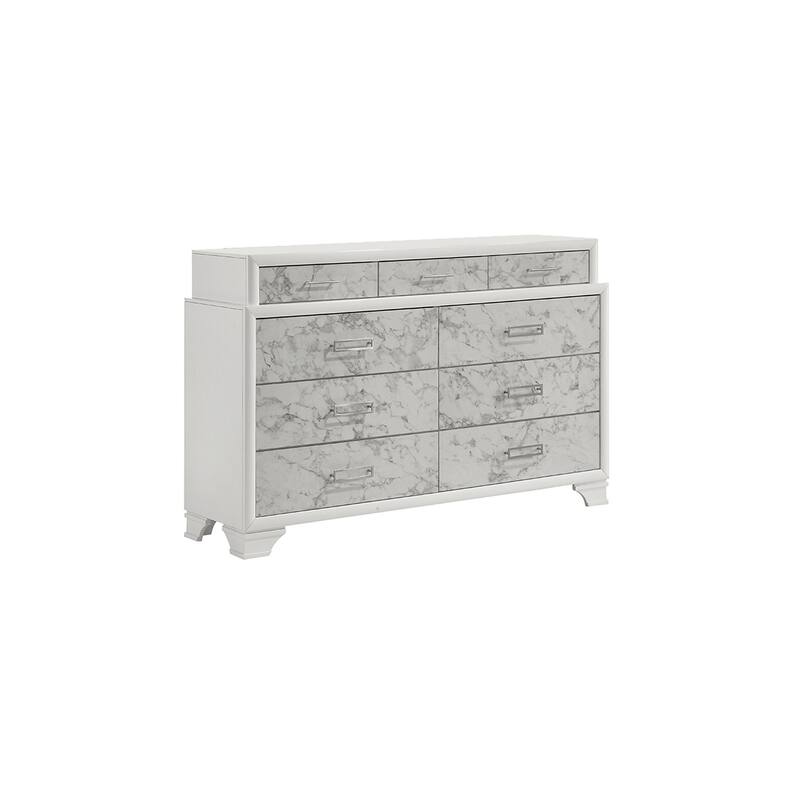 Soul Luxurious 4PC/5PC Bedroom Set - White Finish, Marble Accents, Built-in Lighting, USB-C & Bluetooth Speakers