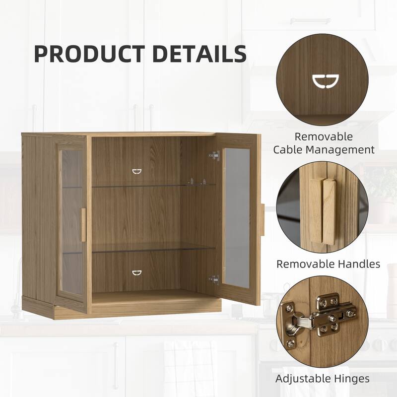 62"LX36"H Solid Wood Kitchen Pantry Sideboard Buffet Cabinet Storage with with Glass Doors