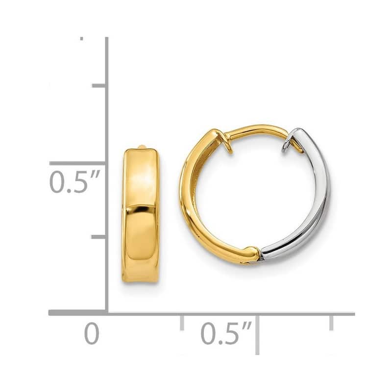 Curata 14k Two Tone Polished Gold 10x3.5mm Reversible Hinged Huggies Hoop Earrings