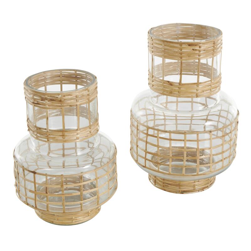 Glass Handmade Rattan Wrapped Decorative Vase - Set of 2 Clear - Roche River Decor