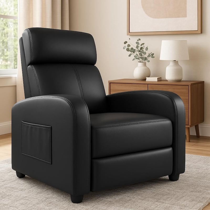 Recliner Chair for Adults, with Side Pocket, Tall Back - Black