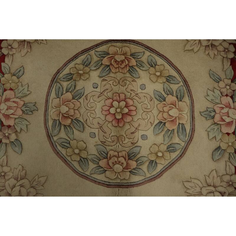 Hand Knotted Oriental 100% Wool Carpet Traditional Floral Red Art Deco Area Rug - 9' 0'' X 5' 10''