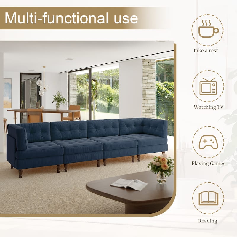 Oversized Modular Sectional Corduroy Fabric Tufted Sofa