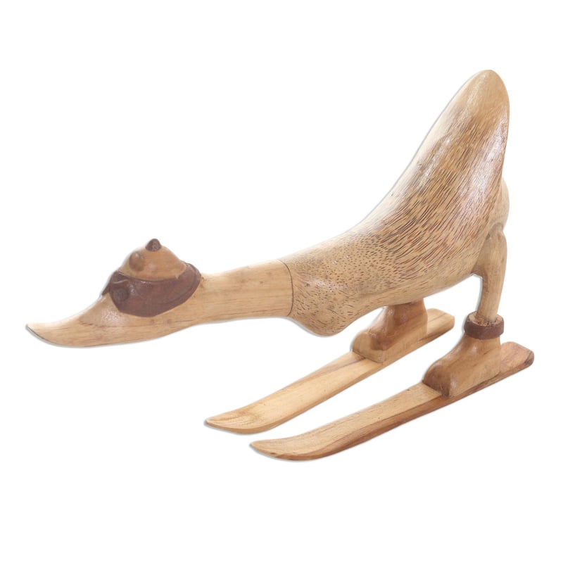 Novica Handmade Downhill Duck In Natural Wood Statuette