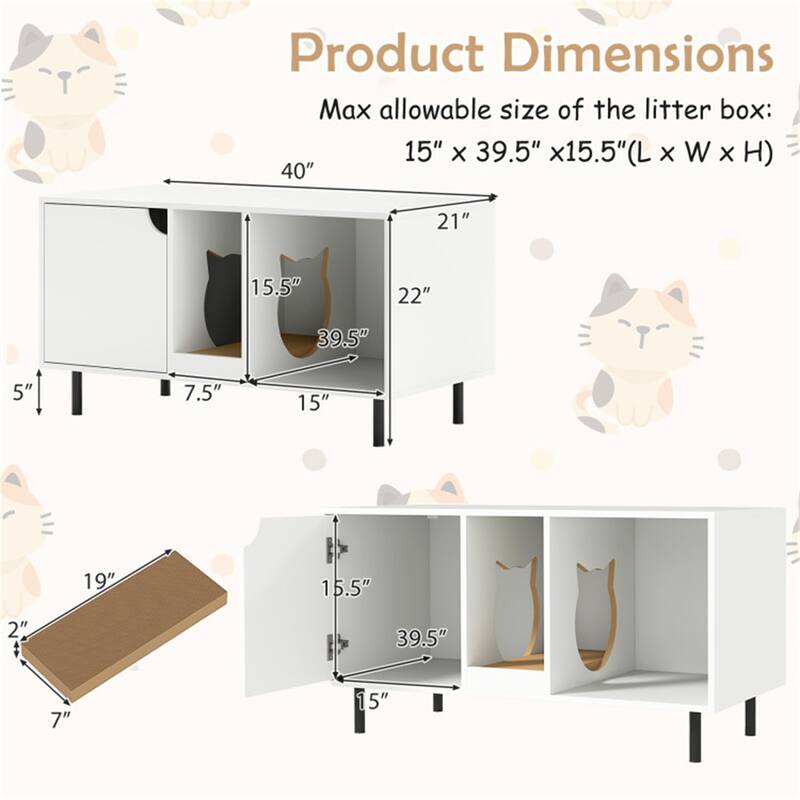 Hidden Cat Litter Box Cabinet With Storage And Scratch Pad