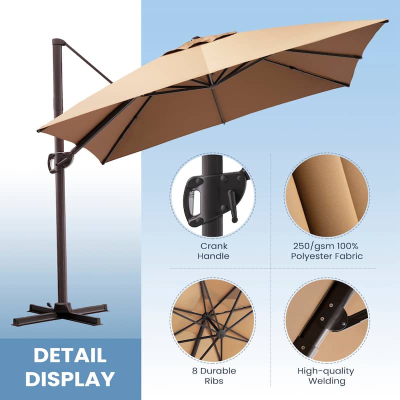 9 x11 FT LED Lighted Patio Cantilever Umbrella Double Top with Weighted Base
