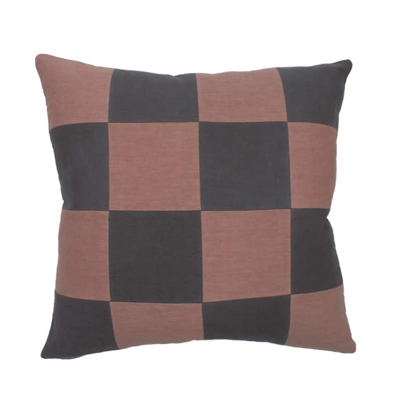 Jiti Indoor Modern Contemporary Bi-color Checkered Patchwork Pattern on Soft dyed Linen Square Throw Pillows Cushions
