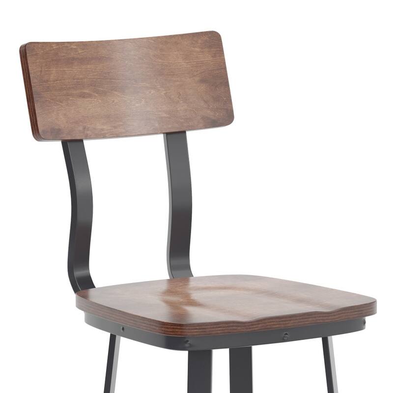 Rustic Walnut Restaurant Barstool with Wood Seat & Back & Gray Powder Coat Frame - 16.25"W x 22.75"D x 45"H