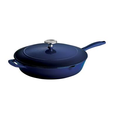 Tramontina 12 in Enameled Cast-Iron Series 1000 Covered Skillet - Gradated Cobalt